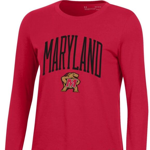 UNDER ARMOUR Maryland Terrapins Red Performance Long Sleeve Shirt Womens Large - Picture 3 of 13
